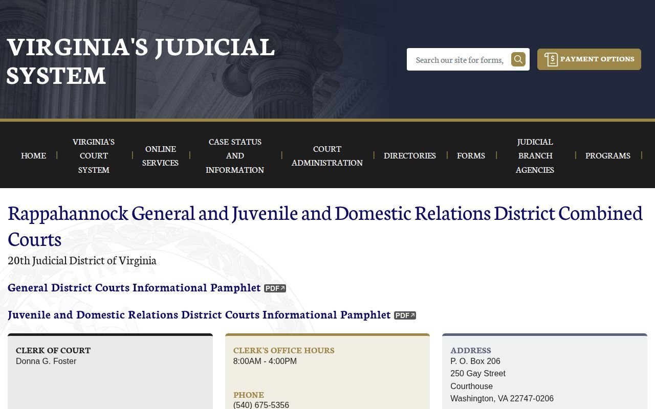 Rappahannock County Combined District Court official page for Washington court records after booking