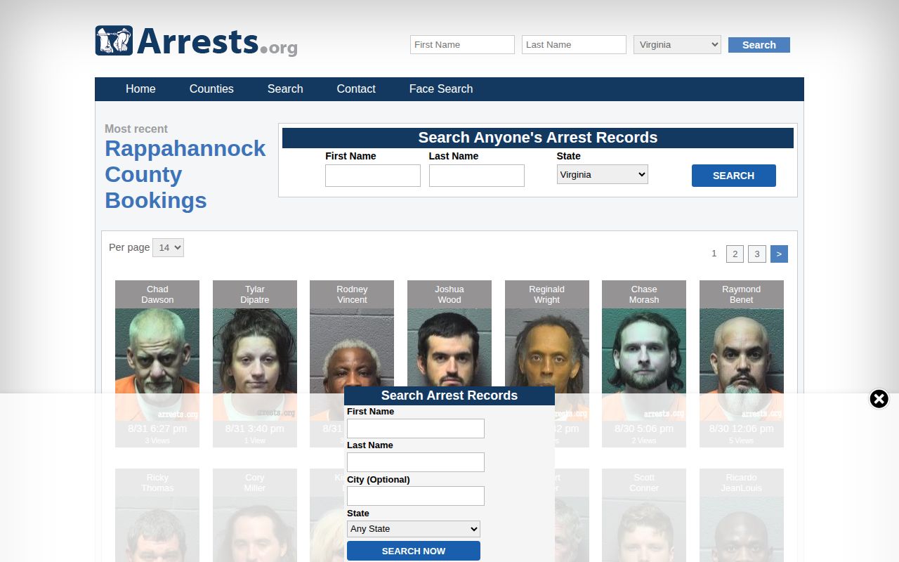 Rappahannock County unofficial crime and booking-record listings at Arrests.org
