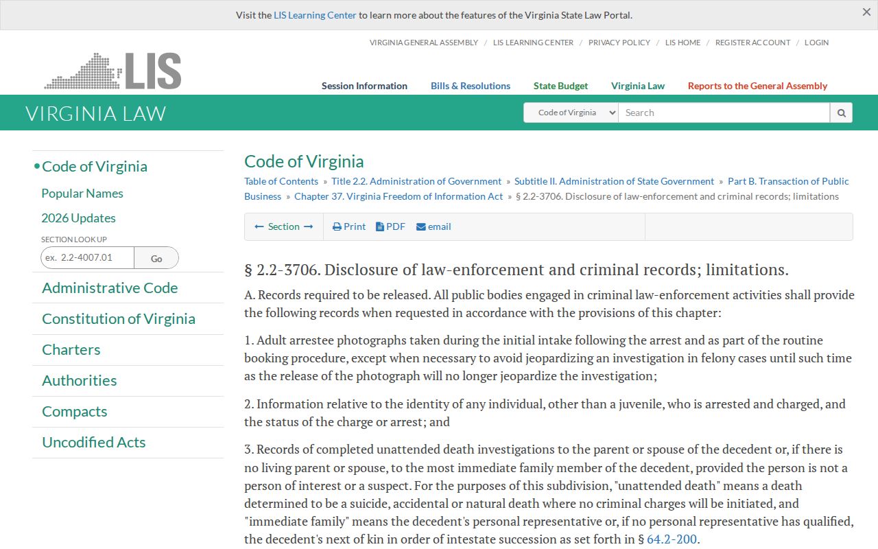 Rappahannock County booking-photo public-record law source